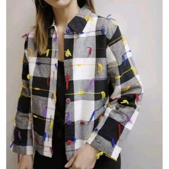 VTG 90s Drapers and Damons M Gingham Checkered Colorful Jacket Coat Button Up - Picture 1 of 13